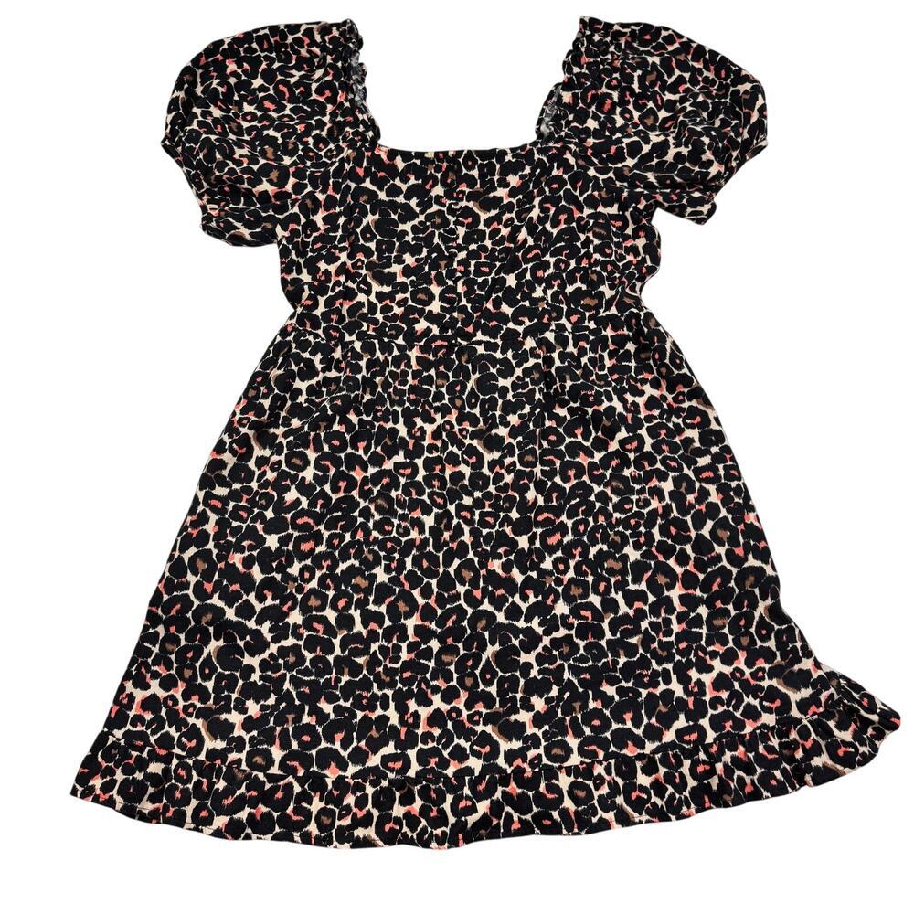 Who What Wear Linen Blend Animal Cheetah Print Puff Sleeve Dress Women's Size M